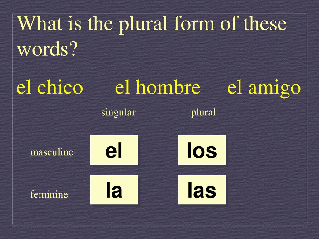 What is the plural form of these words el chico el hombre el amigo