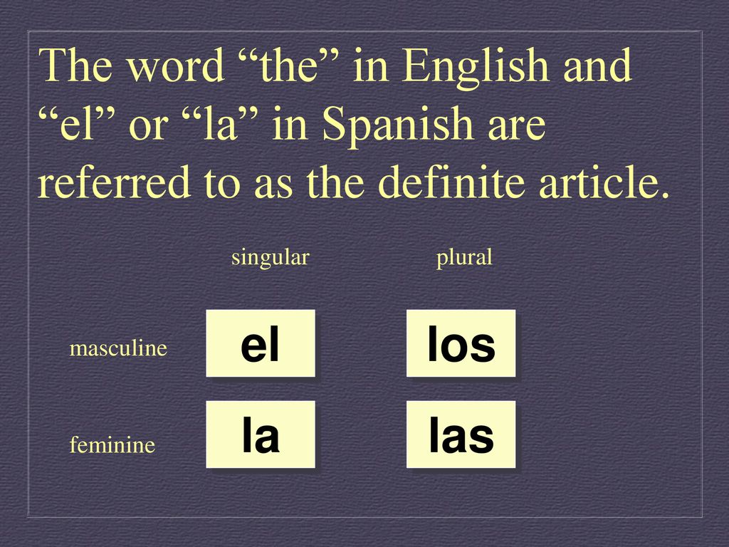 The word the in English and el or la in Spanish are referred to as the definite article.