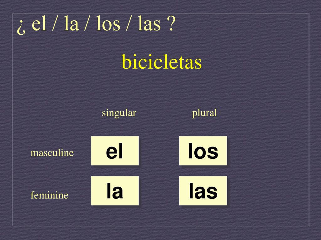 ¿ el / la / los / las bicicletas el los la las singular plural