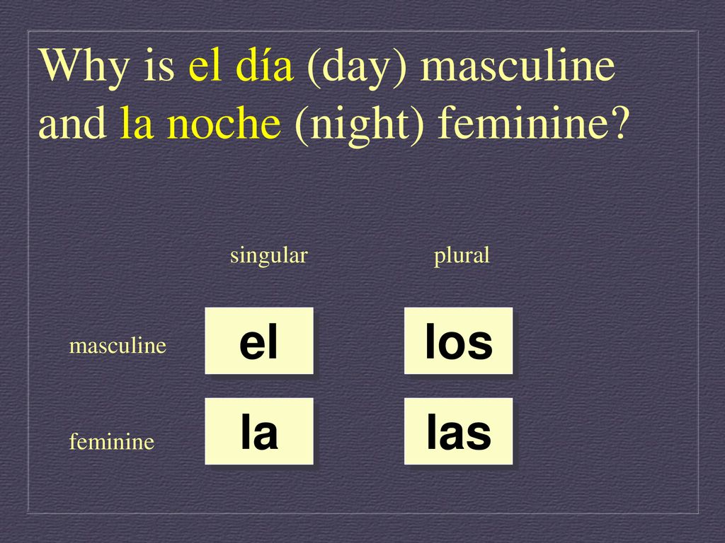 Why is el día (day) masculine and la noche (night) feminine