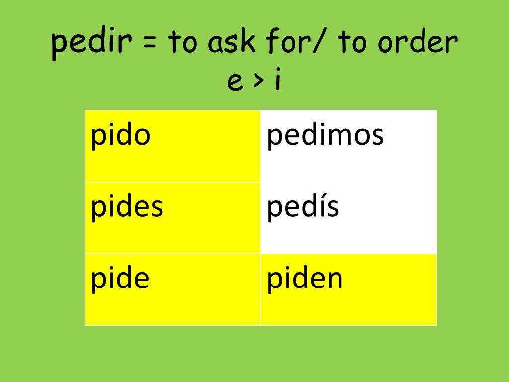 pedir = to ask for/ to order e > i