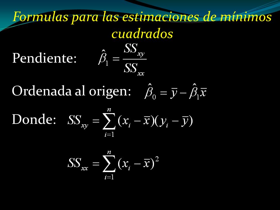 Formulas para las estimaciones de mínimos cuadrados