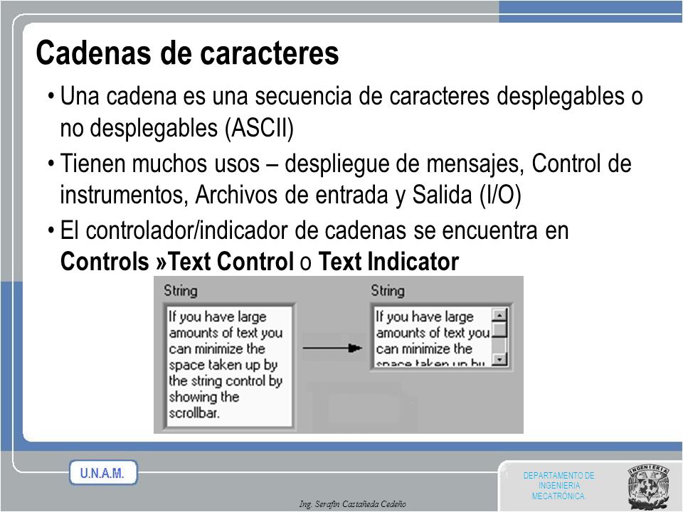 Cadenas de caracteres Una cadena es una secuencia de caracteres desplegables o no desplegables (ASCII)