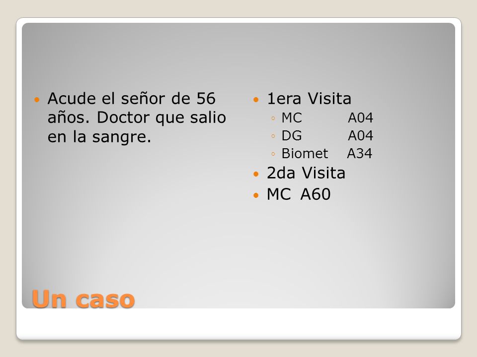 Un caso Acude el señor de 56 años. Doctor que salio en la sangre.