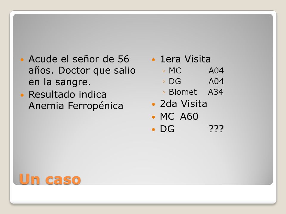 Un caso Acude el señor de 56 años. Doctor que salio en la sangre.