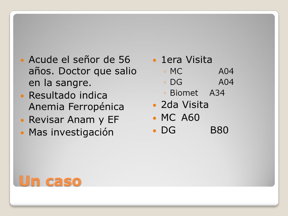 Un caso Acude el señor de 56 años. Doctor que salio en la sangre.