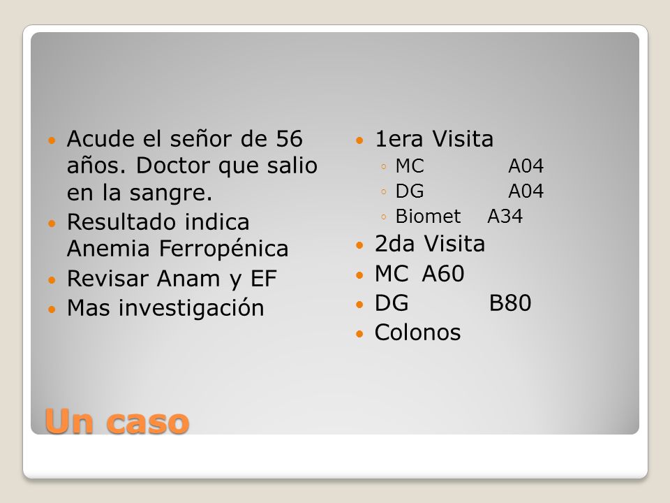 Un caso Acude el señor de 56 años. Doctor que salio en la sangre.