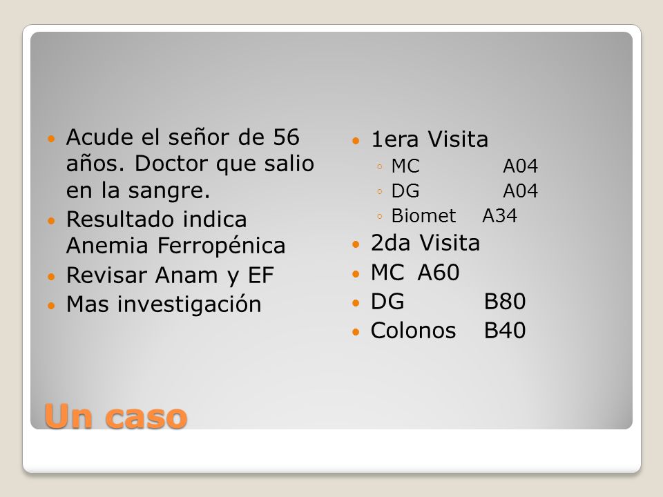Un caso Acude el señor de 56 años. Doctor que salio en la sangre.