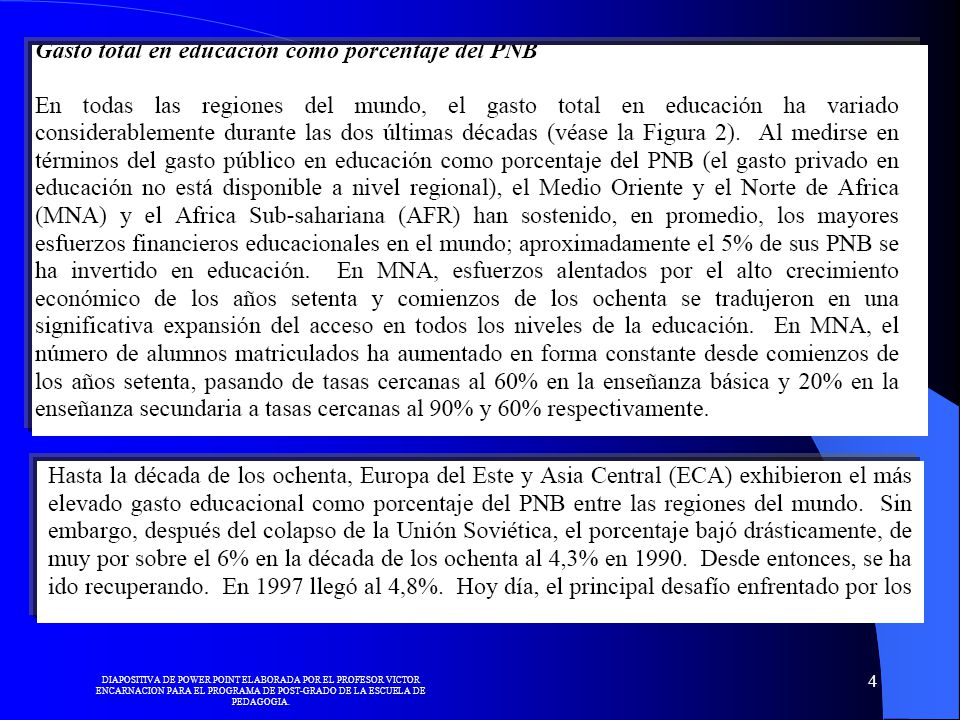 DIAPOSITIVA DE POWER POINT ELABORADA POR EL PROFESOR VICTOR ENCARNACION PARA EL PROGRAMA DE POST-GRADO DE LA ESCUELA DE PEDAGOGIA.