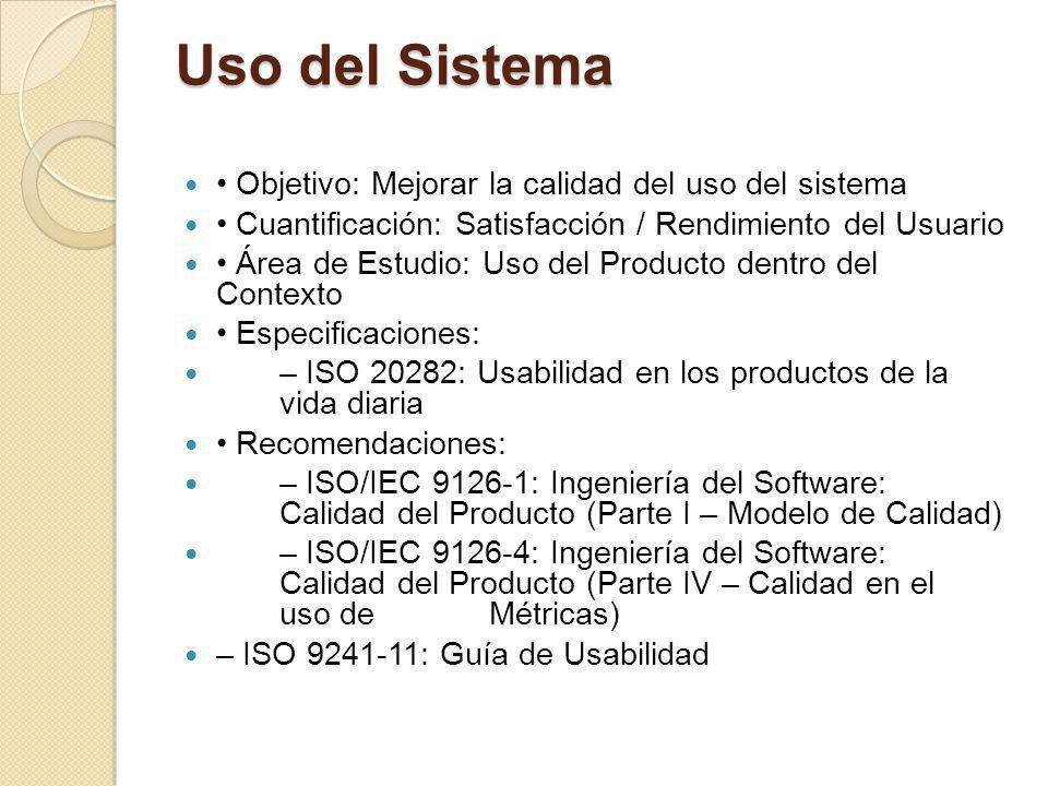 Uso del Sistema • Objetivo: Mejorar la calidad del uso del sistema
