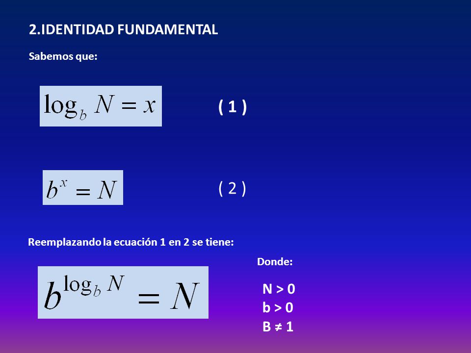 ( 1 ) ( 2 ) 2.IDENTIDAD FUNDAMENTAL N > 0 b > 0 B ≠ 1