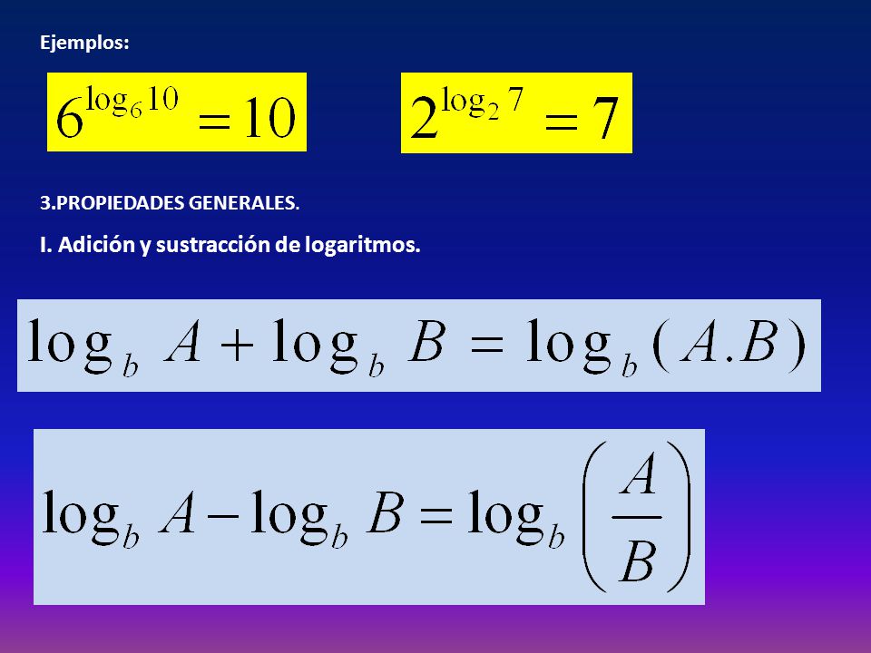 I. Adición y sustracción de logaritmos.