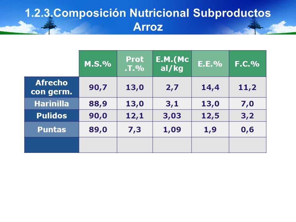 1.2.3.Composición Nutricional Subproductos Arroz