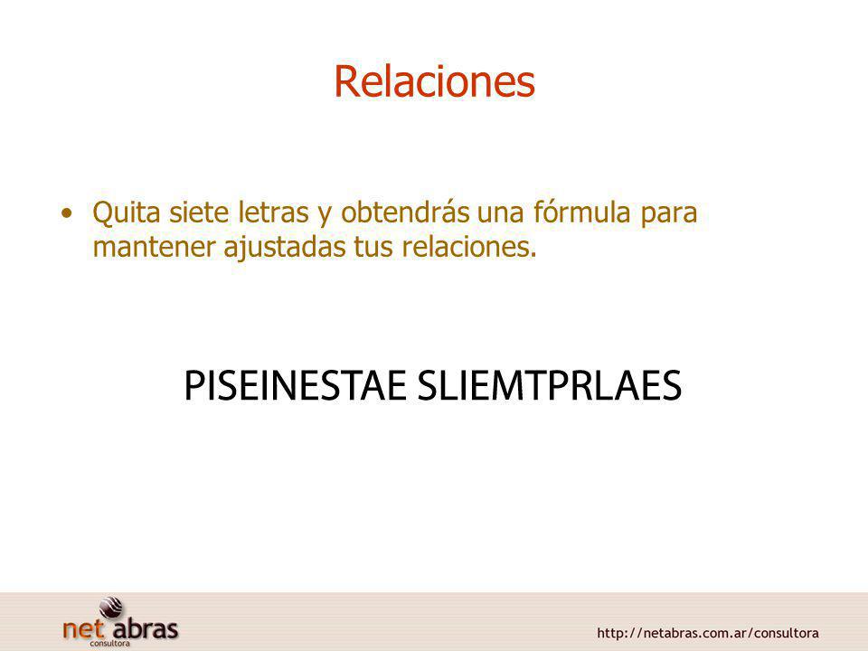 Relaciones Quita siete letras y obtendrás una fórmula para mantener ajustadas tus relaciones.