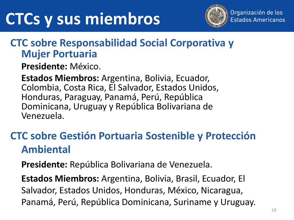 CTCs y sus miembros CTC sobre Responsabilidad Social Corporativa y Mujer Portuaria. Presidente: México.