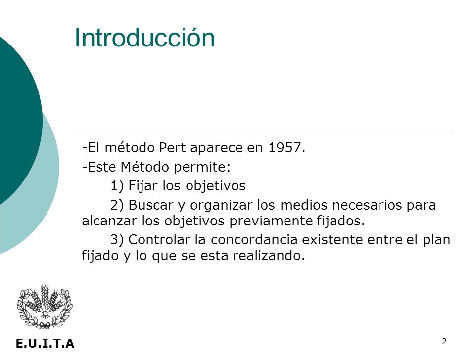 Introducción -El método Pert aparece en Este Método permite:
