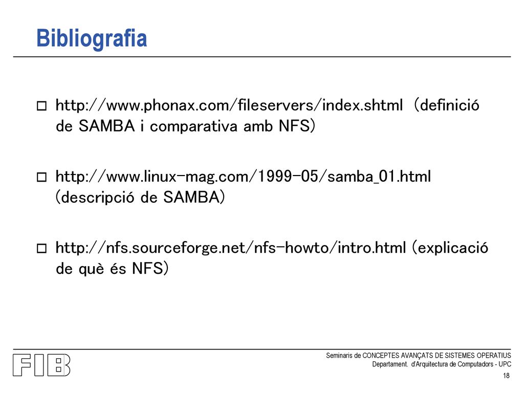 Bibliografia   (definició de SAMBA i comparativa amb NFS)