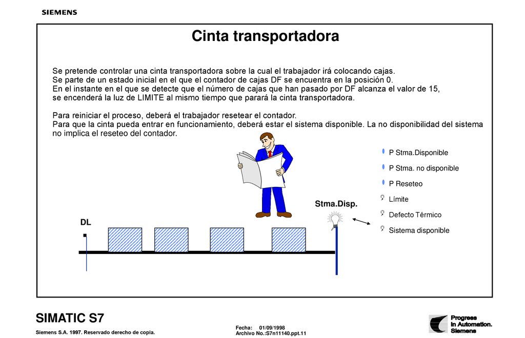 Cinta transportadora Se pretende controlar una cinta transportadora sobre la cual el trabajador irá colocando cajas.
