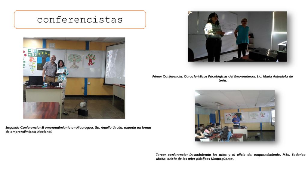 conferencistas Primer Conferencia: Características Psicológicas del Emprendedor. Lic. María Antonieta de León.
