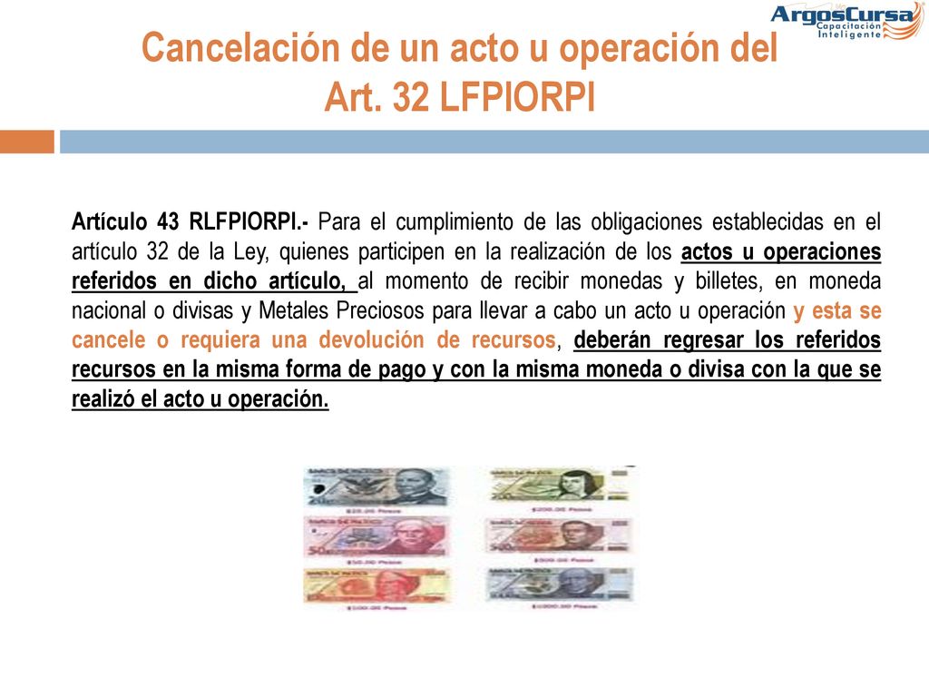 Cancelación de un acto u operación del Art. 32 LFPIORPI