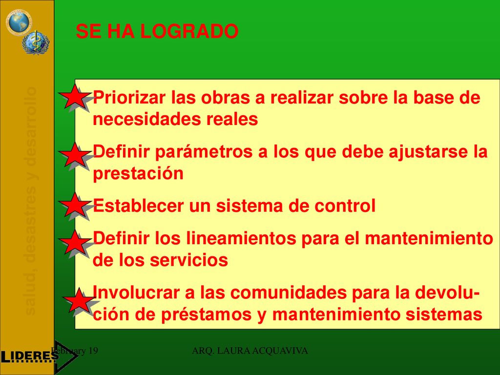 SE HA LOGRADO Priorizar las obras a realizar sobre la base de necesidades reales. Definir parámetros a los que debe ajustarse la prestación.