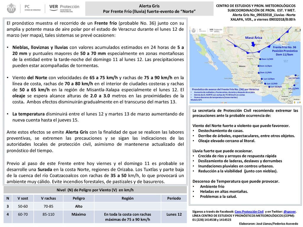 Alerta Gris Por Frente Frío (lluvia) fuerte-evento de Norte CENTRO DE ESTUDIOS Y PRON. METEOROLÓGICOS.