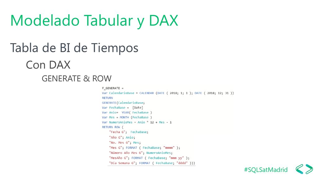 Modelado Tabular y DAX Tabla de BI de Tiempos Con DAX GENERATE & ROW