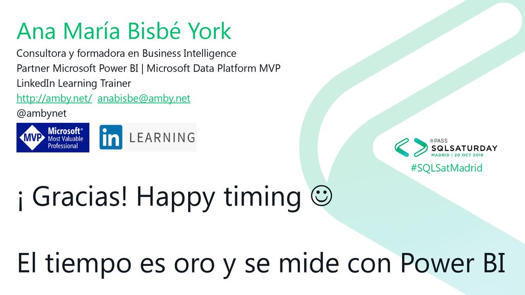 ¡ Gracias! Happy timing  El tiempo es oro y se mide con Power BI