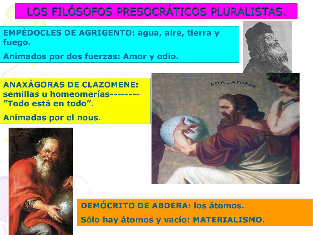 LOS FILÓSOFOS PRESOCRÁTICOS PLURALISTAS.