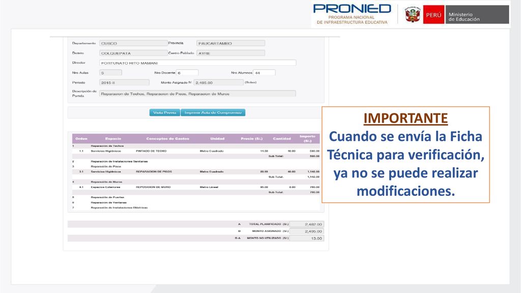 IMPORTANTE Cuando se envía la Ficha Técnica para verificación, ya no se puede realizar modificaciones.