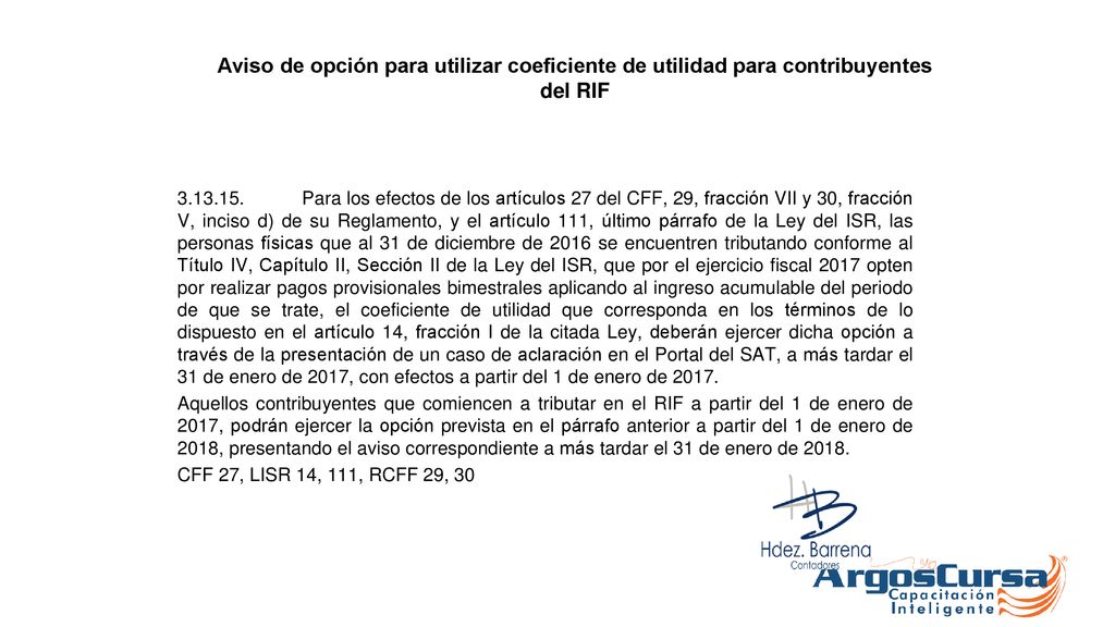 Aviso de opción para utilizar coeficiente de utilidad para contribuyentes del RIF