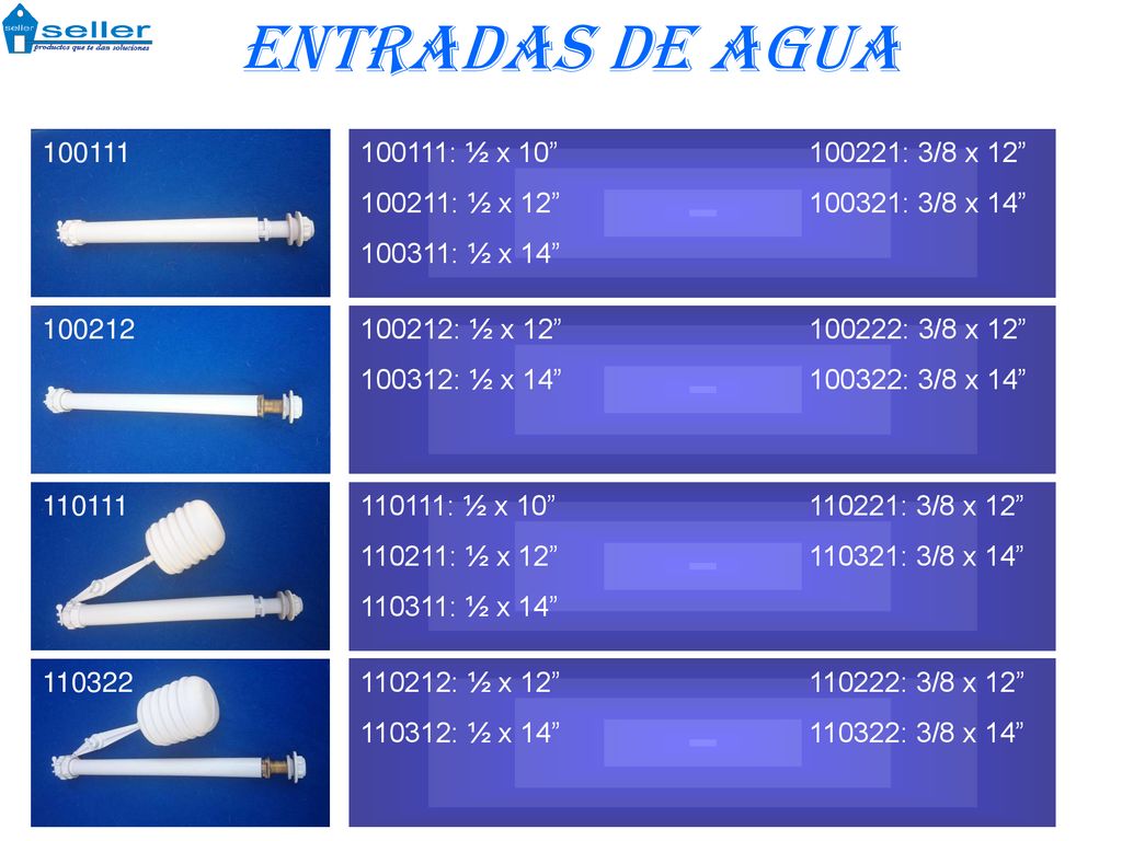 Entradas de Agua : ½ x : 3/8 x 12
