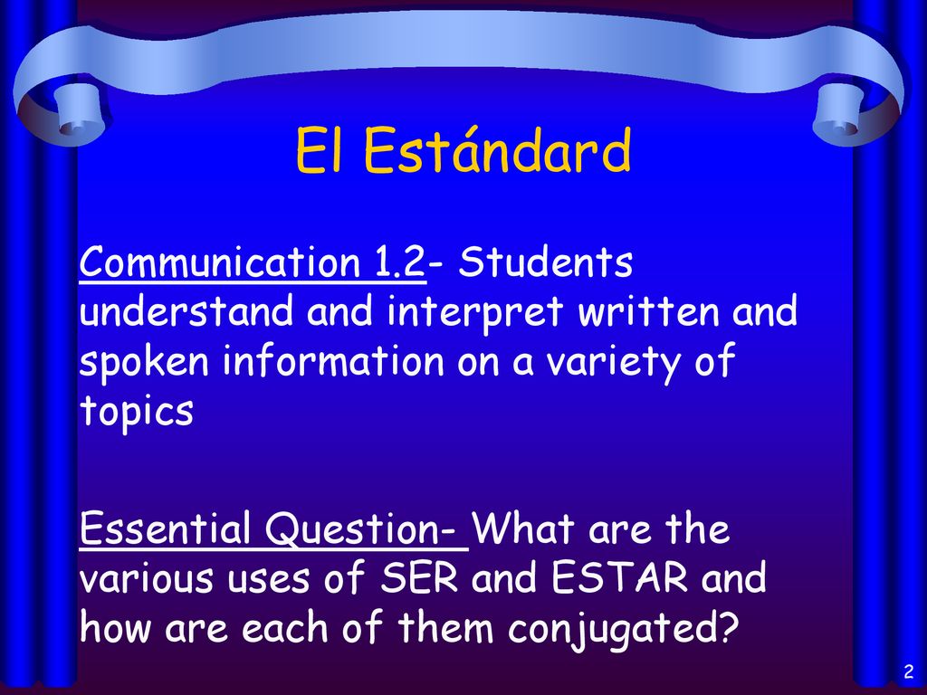El Estándard Communication 1.2- Students understand and interpret written and spoken information on a variety of topics.