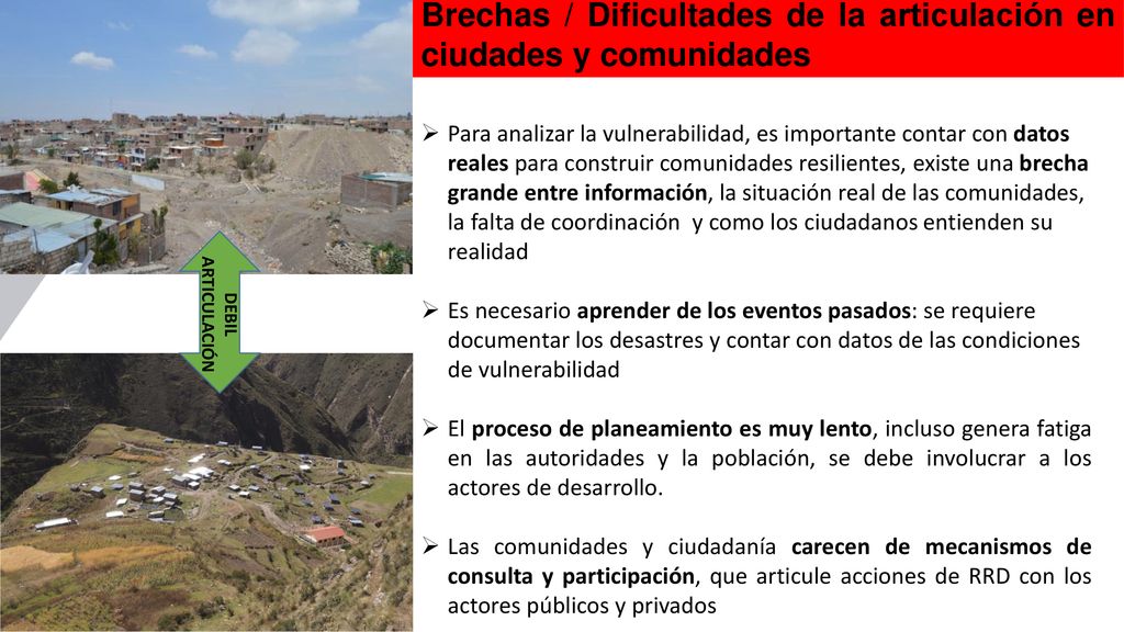 Brechas / Dificultades de la articulación en ciudades y comunidades