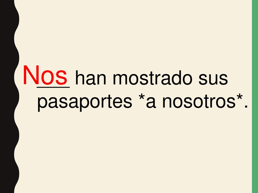 Nos ___ han mostrado sus pasaportes *a nosotros*.