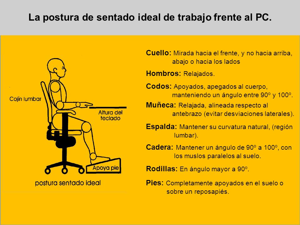 La postura de sentado ideal de trabajo frente al PC.