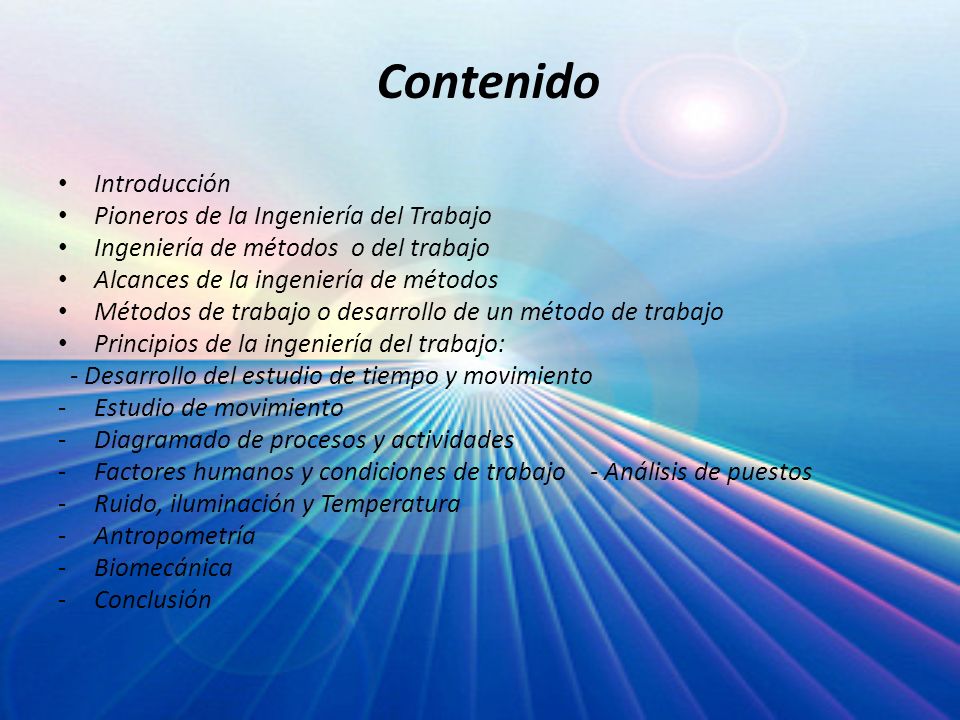 Contenido Introducción Pioneros de la Ingeniería del Trabajo