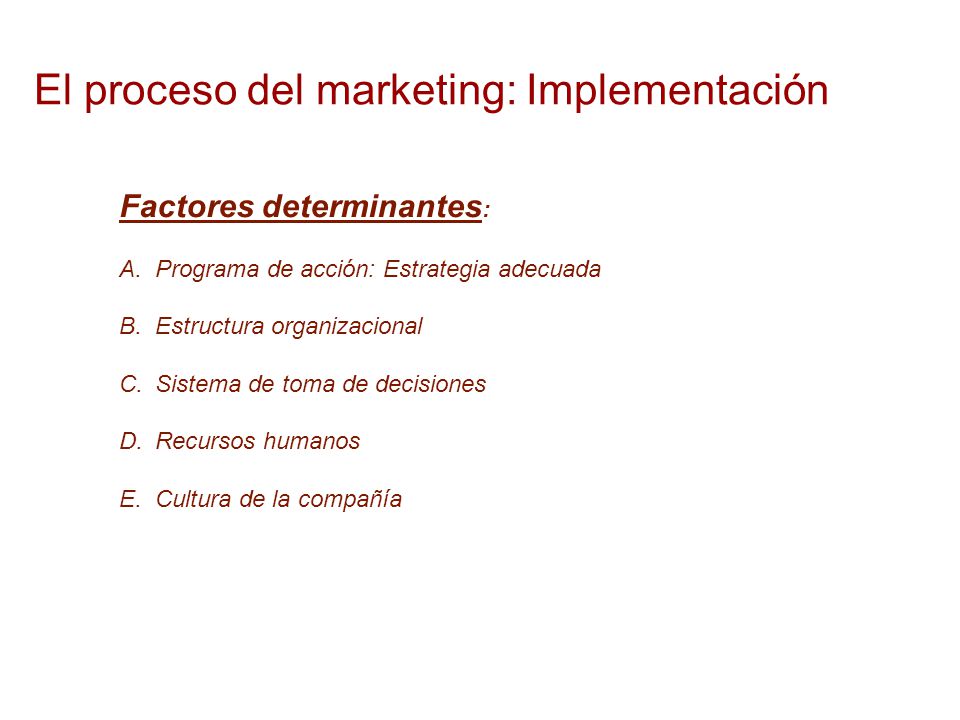 El proceso del marketing: Implementación