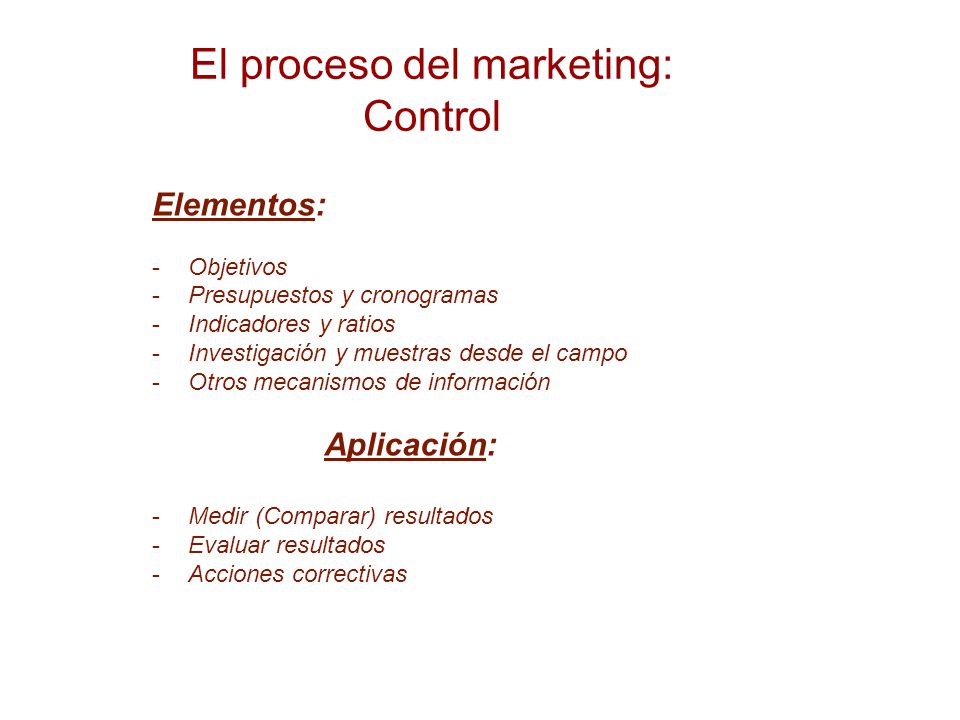 El proceso del marketing: Control
