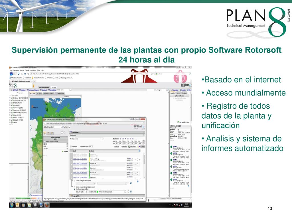Supervisión permanente de las plantas con propio Software Rotorsoft 24 horas al dia
