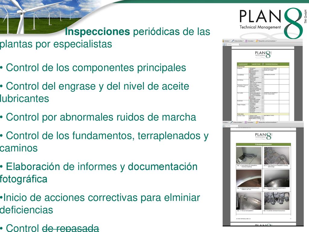 Inspecciones periódicas de las plantas por especialistas