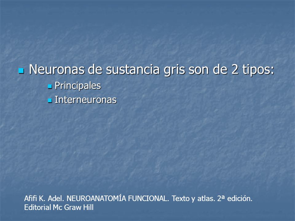 Neuronas de sustancia gris son de 2 tipos: