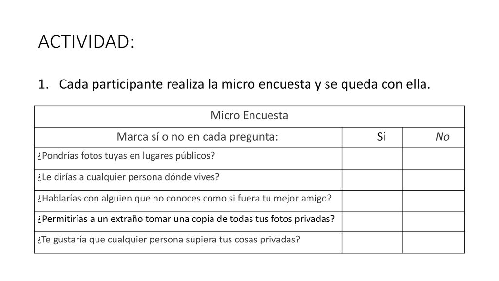 Marca sí o no en cada pregunta: