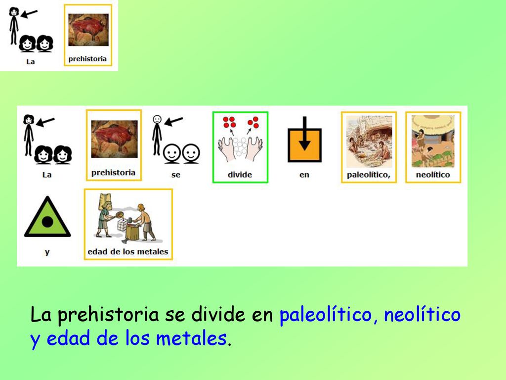 La prehistoria se divide en paleolítico, neolítico y edad de los metales.