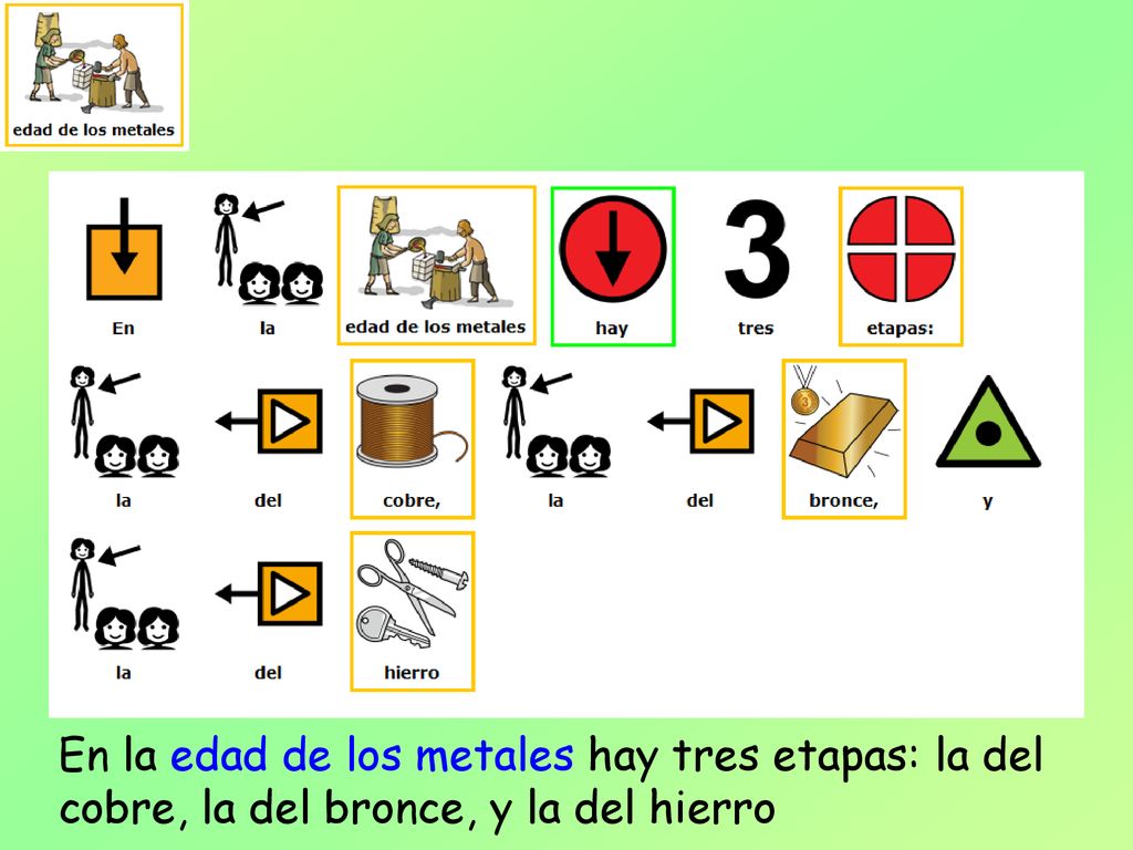 En la edad de los metales hay tres etapas: la del cobre, la del bronce, y la del hierro