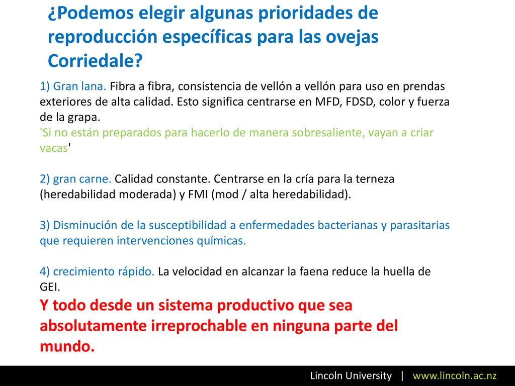 ¿Podemos elegir algunas prioridades de reproducción específicas para las ovejas Corriedale