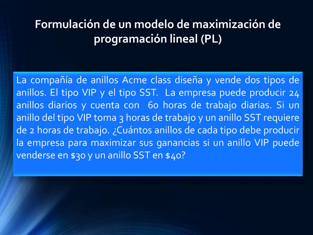 Formulación de un modelo de maximización de programación lineal (PL)