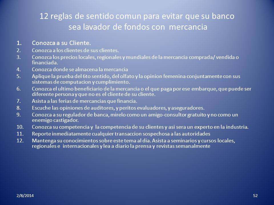 12 reglas de sentido comun para evitar que su banco sea lavador de fondos con mercancia