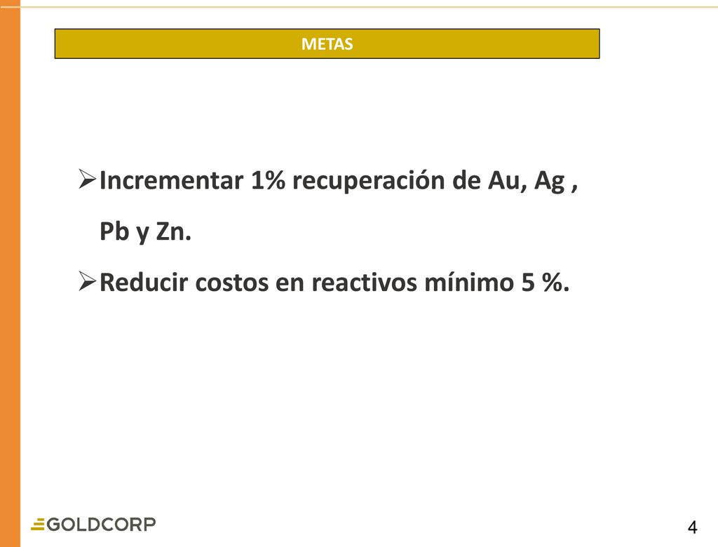 Incrementar 1% recuperación de Au, Ag , Pb y Zn.