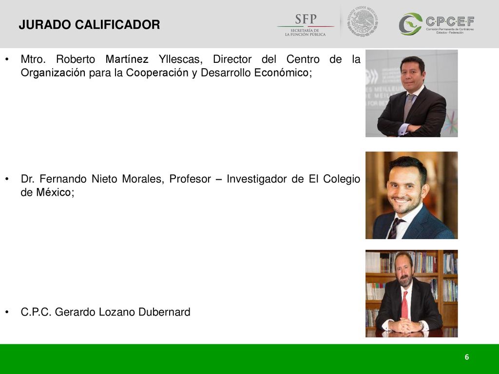 JURADO CALIFICADOR Mtro. Roberto Martínez Yllescas, Director del Centro de la Organización para la Cooperación y Desarrollo Económico;